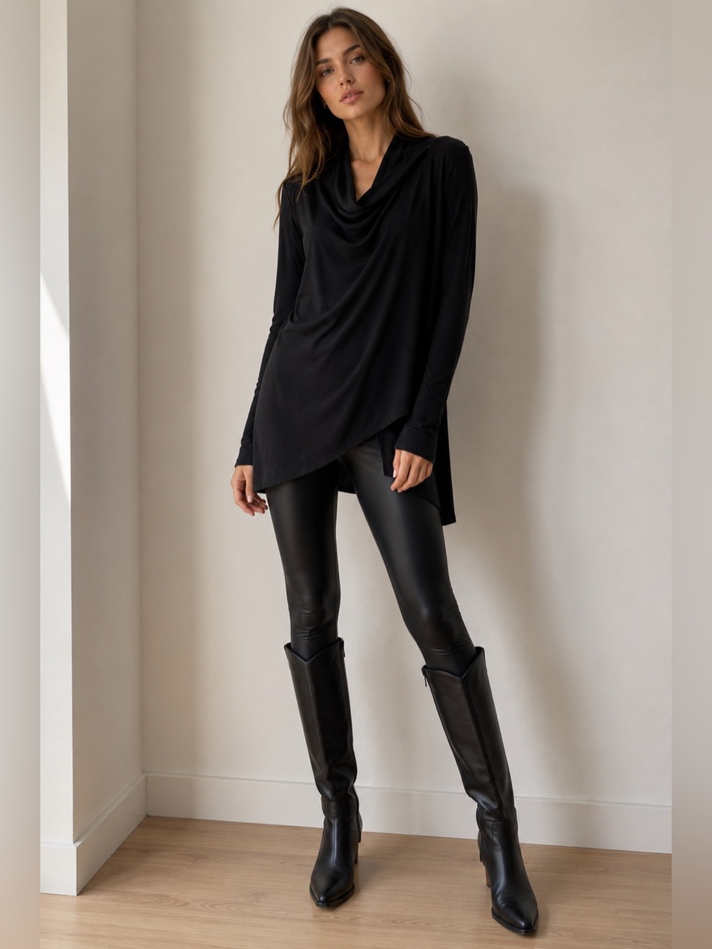 GAP Black Draped Cowl Neck Open Front Cardigan Size S